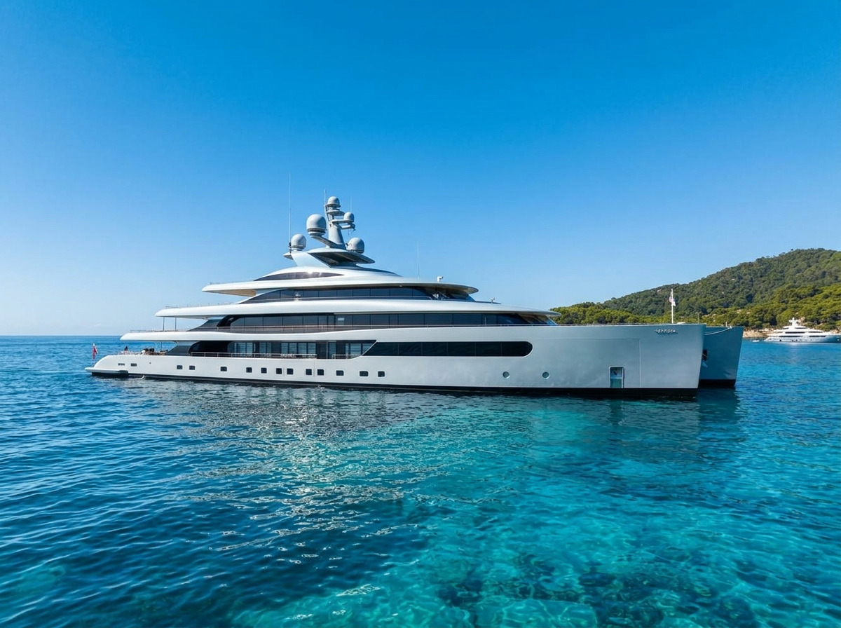 Wider elektrisk superyacht i skymningen